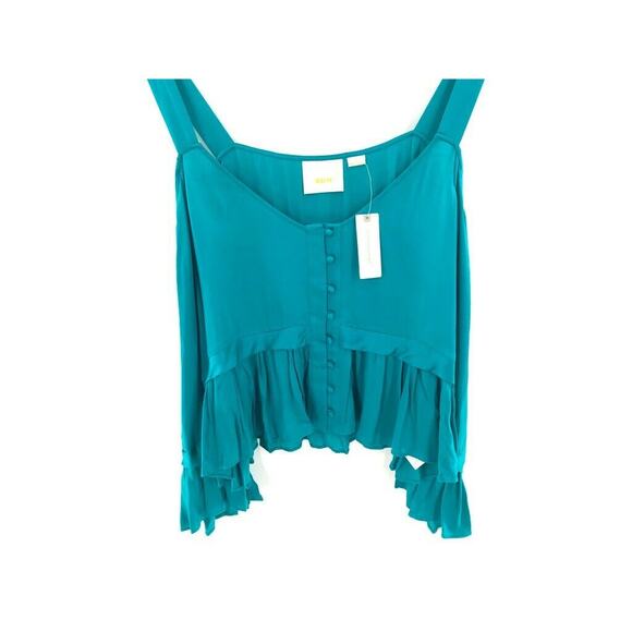 Maeve Womens Blouse Sz M Cold Shoulder Ruffles Viscose Turquoise NEW - Picture 9 of 10